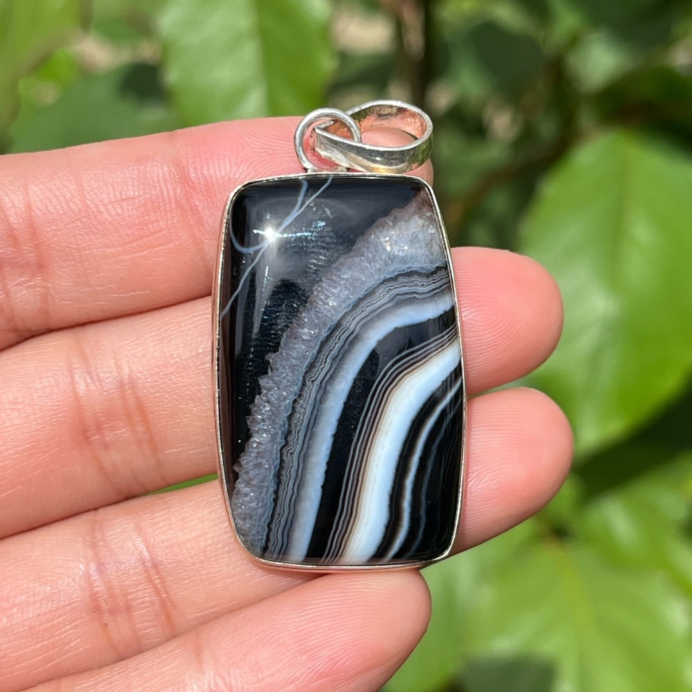 925 Silver plated druzy onyx pendant - Picture 4 of 6